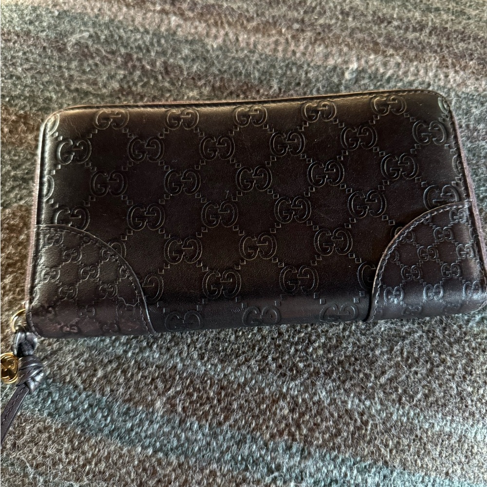 Gucci Dark Brown Embossed Leather Wallet